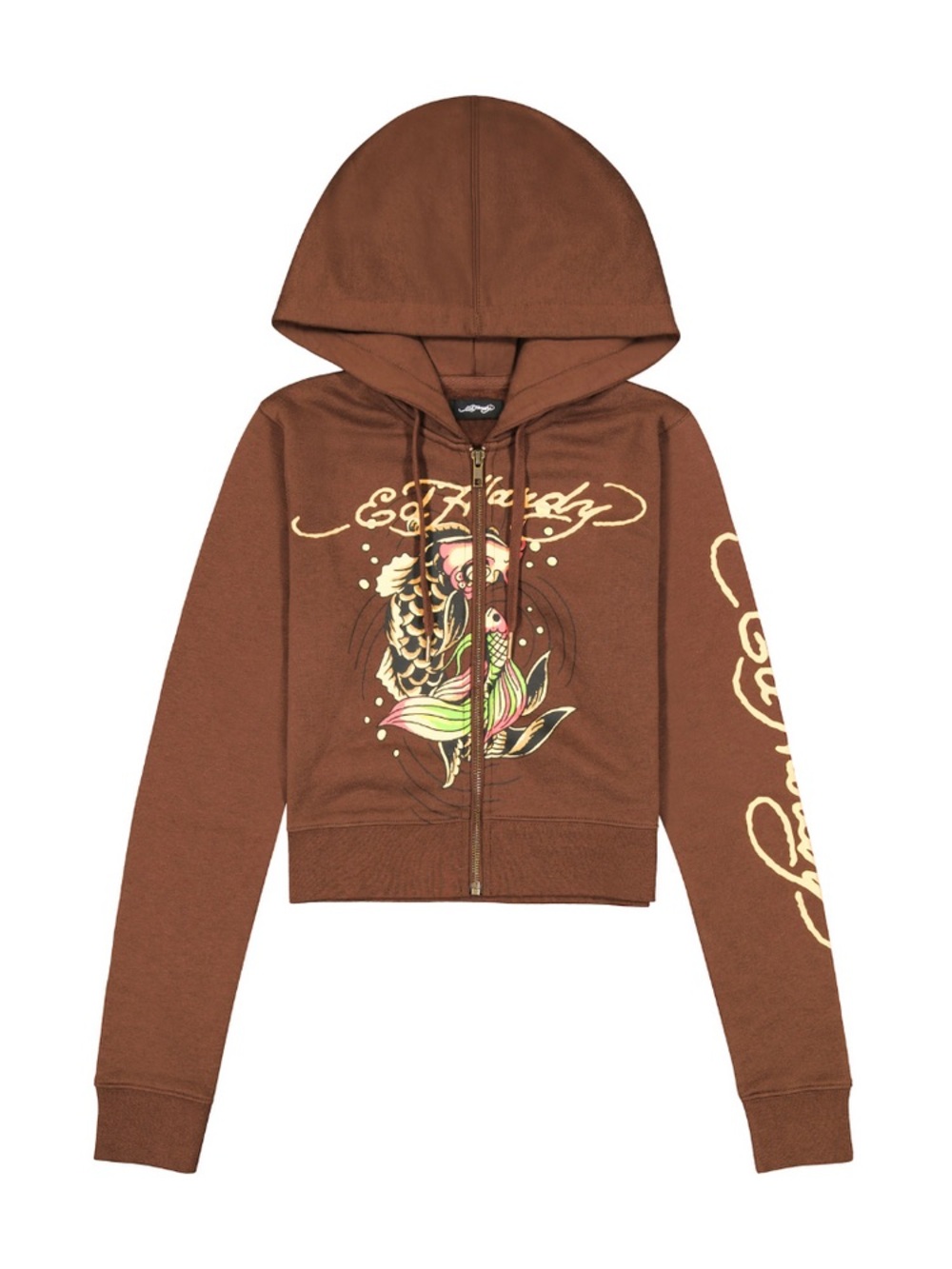 Ed Hardy Koi Fish Cropped Zip Hoodie Y2K Graphic | Size M